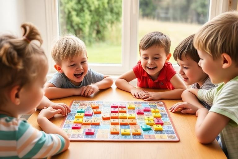 Children enjoying a colourful learning game together